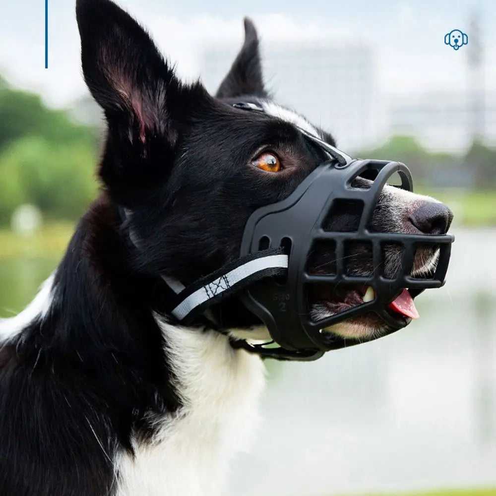 Adjustable Anti-Biting Dog Muzzle with Reflective Strip - Breathable Plastic Design for Drinking Water