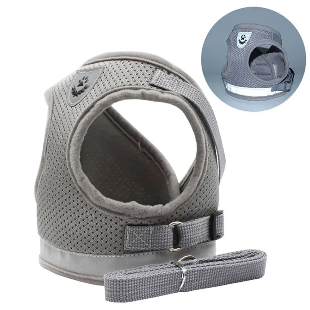 Adjustable Reflective Cat Harness and Leash Set - Escape-Proof Mesh Vest for Small Dogs and Cats