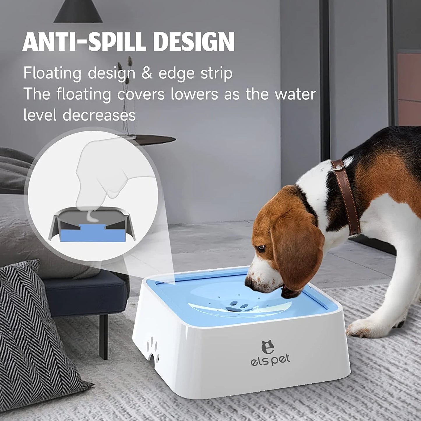 Dog Water Bowl 70Oz Dog Water Dispenser No-Spill Dog Slow Water Feeder Blue