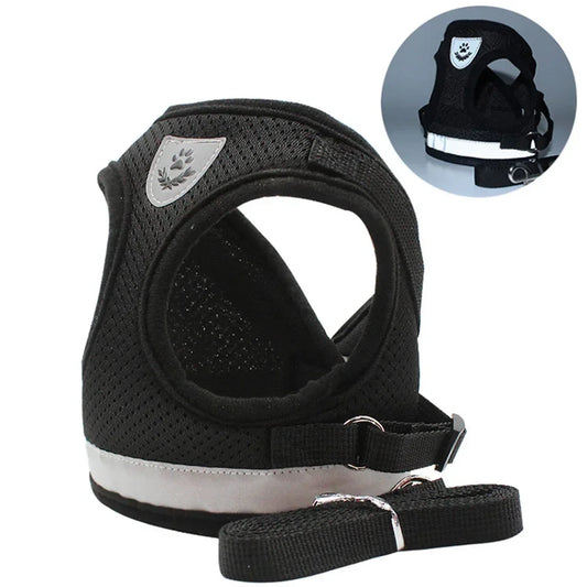 Adjustable Reflective Cat Harness and Leash Set - Escape-Proof Mesh Vest for Small Dogs and Cats