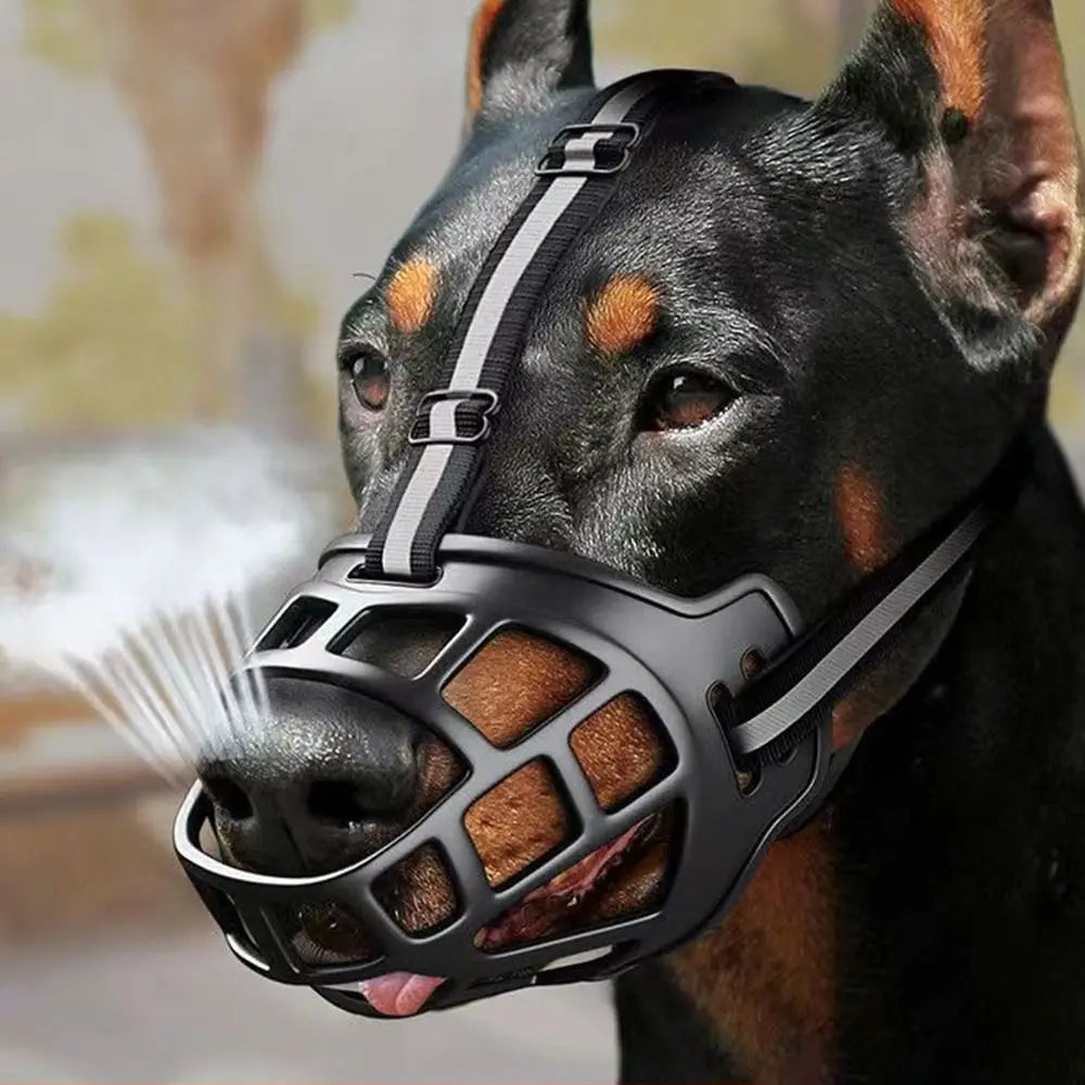 Adjustable Anti-Biting Dog Muzzle with Reflective Strip - Breathable Plastic Design for Drinking Water