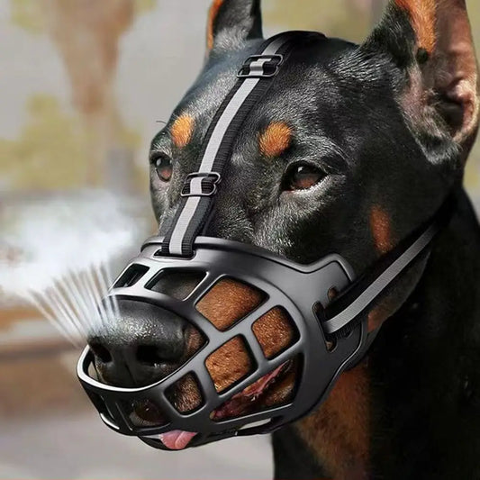Adjustable Anti-Biting Dog Muzzle with Reflective Strip - Breathable Plastic Design for Drinking Water