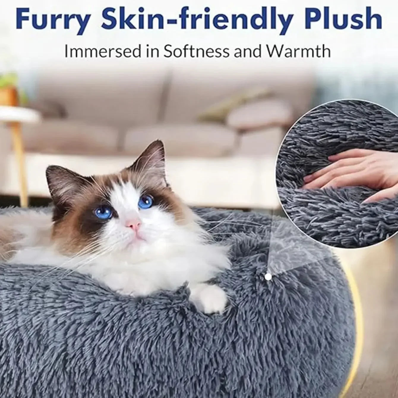 Round Pet Bed (40-90cm) - Super Soft Plush Dog House for Large and Medium Dogs - Winter Warm Sleeping Solution