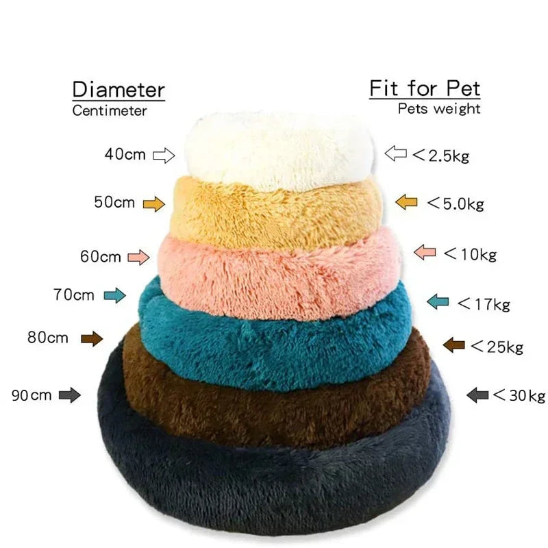 Round Pet Bed (40-90cm) - Super Soft Plush Dog House for Large and Medium Dogs - Winter Warm Sleeping Solution