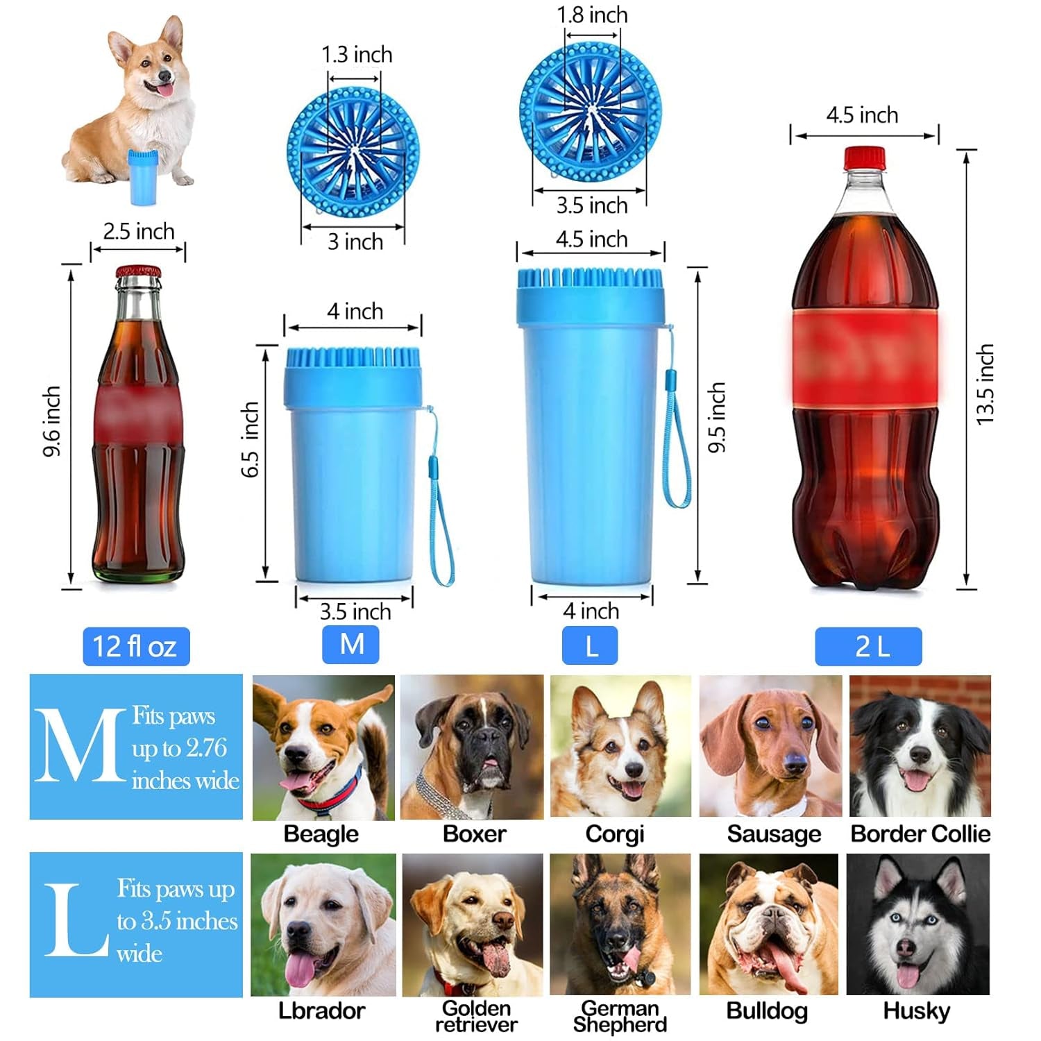 4 Pcs Portable Dog Paw Washer Cleaner Set, 2 in 1 Silicone Dog Cleaning Brush Large Dog Feet Cleaner Cup with Premium Towel, Finger Toothbrush and Pet Grooming Bath Brush for Dogs & Cats (L)