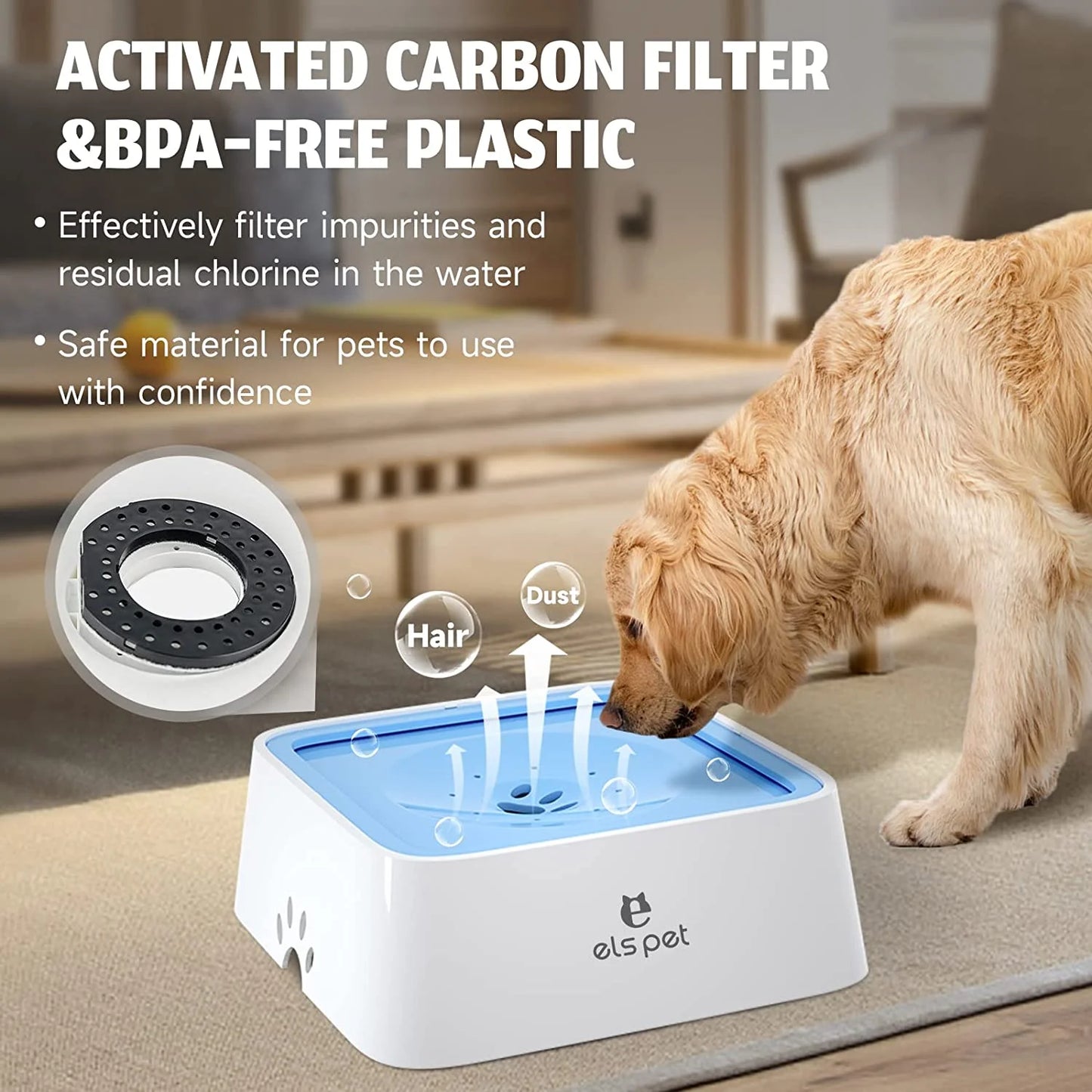 Dog Water Bowl 70Oz Dog Water Dispenser No-Spill Dog Slow Water Feeder Blue