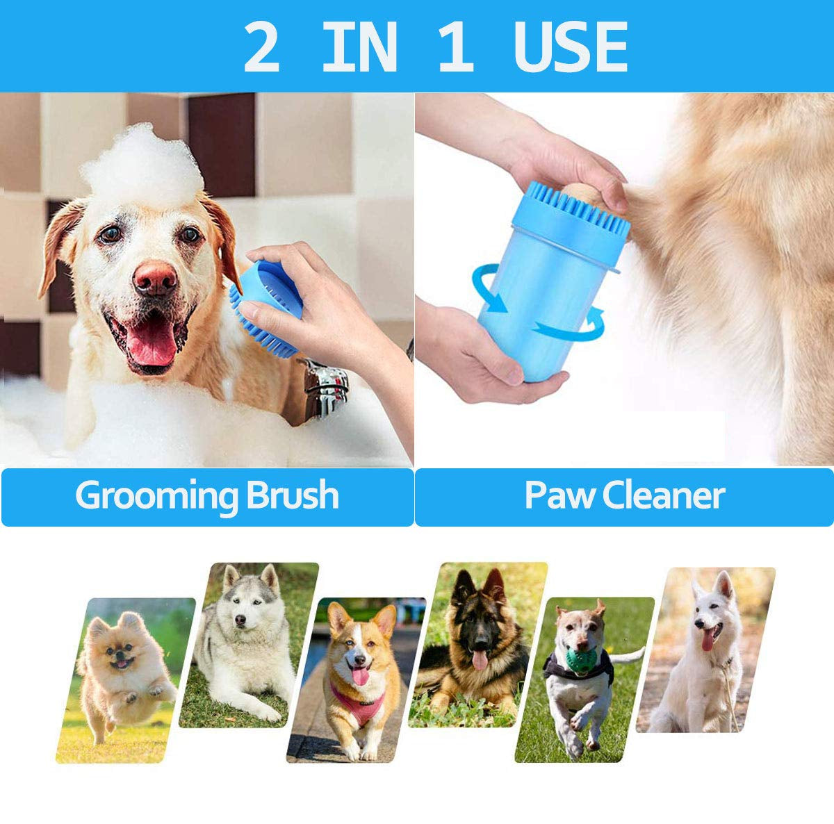 4 Pcs Portable Dog Paw Washer Cleaner Set, 2 in 1 Silicone Dog Cleaning Brush Large Dog Feet Cleaner Cup with Premium Towel, Finger Toothbrush and Pet Grooming Bath Brush for Dogs & Cats (L)