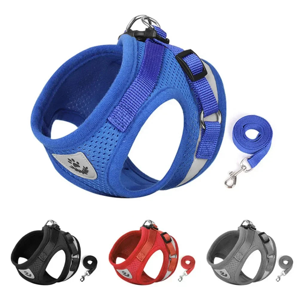 Adjustable Reflective Cat Harness and Leash Set - Escape-Proof Mesh Vest for Small Dogs and Cats